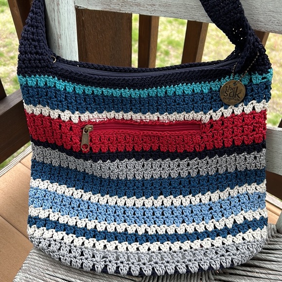 The Sak 4th of July Red White Blue Crochet Crossbody Purse Handbag Macrame - Picture 4 of 10